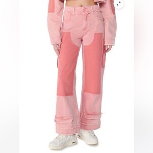 AKIRA Stylish Pink Patchwork Cargo Pants